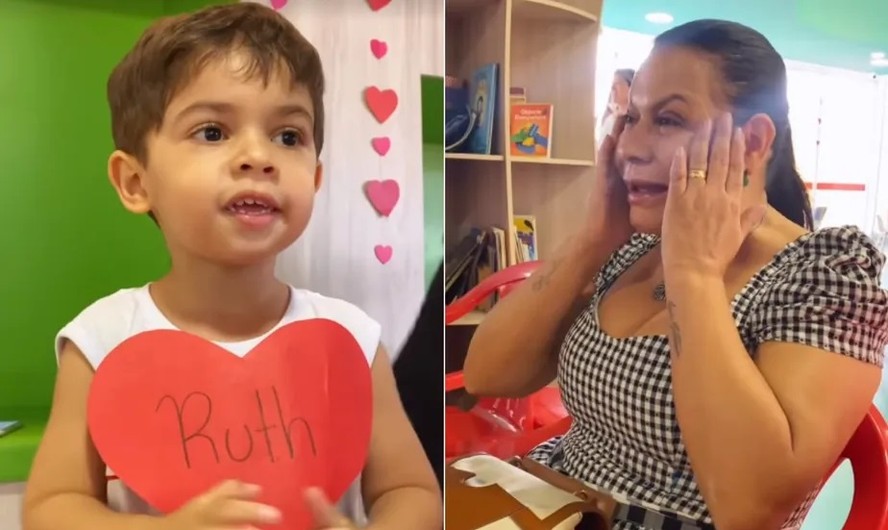 Filho de Marília Mendonça, o pequeno Léo emociona a avó, Ruth Moreira, em atividade pelo Dia das Mães na crech