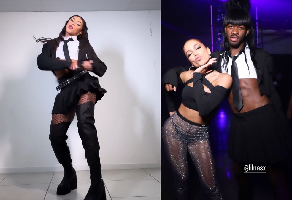 Lil Nas X usa roupa emprestada de Pabllo Vittar em aniversário de Anitta — Foto: Reprodução/Instagram