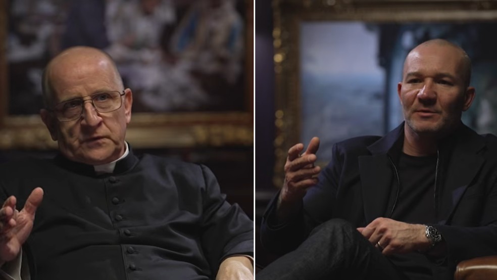 Padre Chad Ripperger foi entrevistado pelo ex-fuzileiro naval Shawn Ryan no podcast "Shawn Ryan Show" — Foto: Reprodução