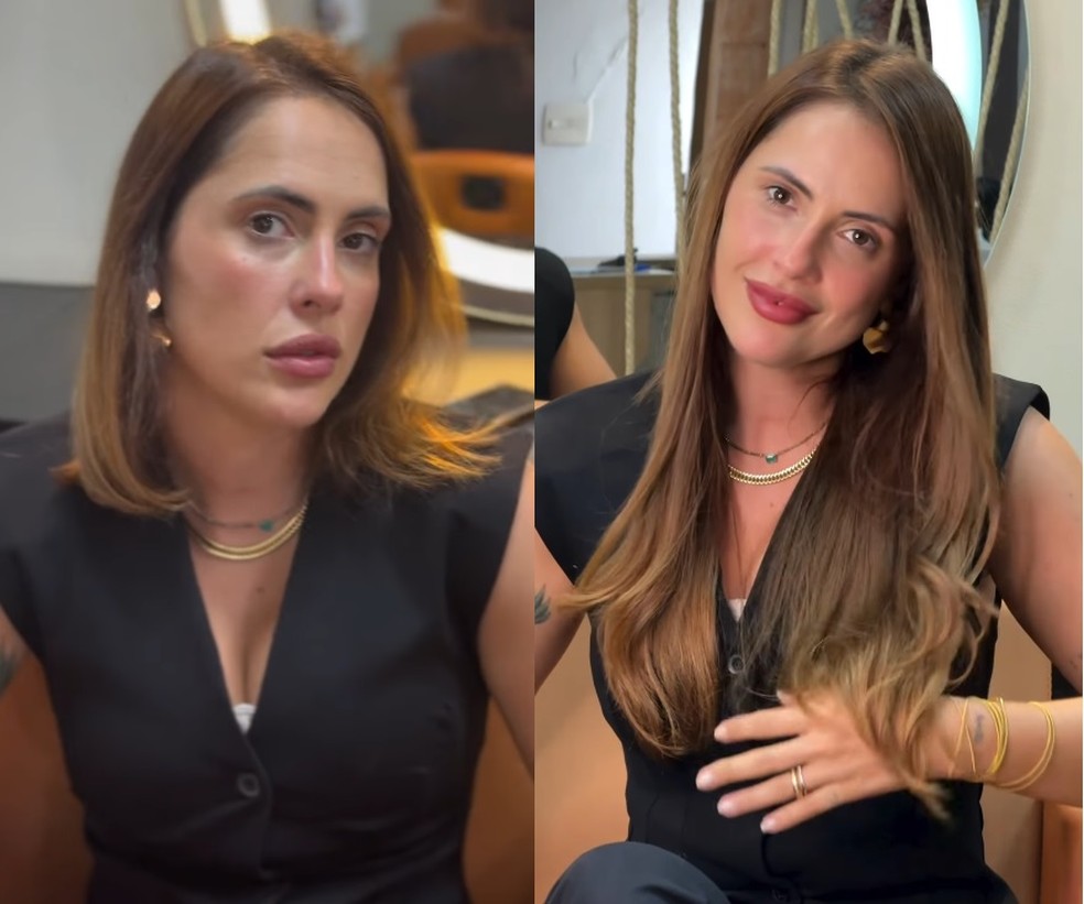 O antes e depois de Carine Ludvic, a esposa de Fogaça — Foto: Reprodução/Instagram