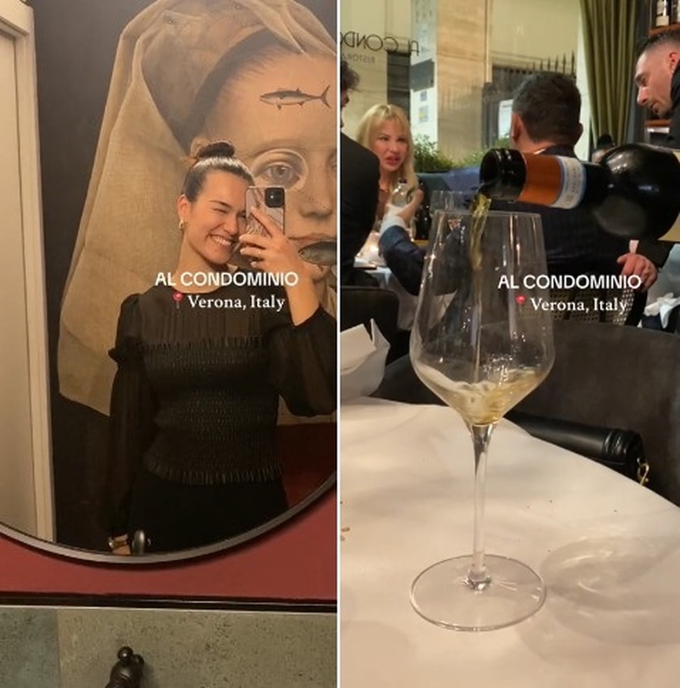 Restaurante dá brinde para clientes que se sentarem à mesa sem o celular: garrafa de vinho — Foto: Reprodução/TikTok