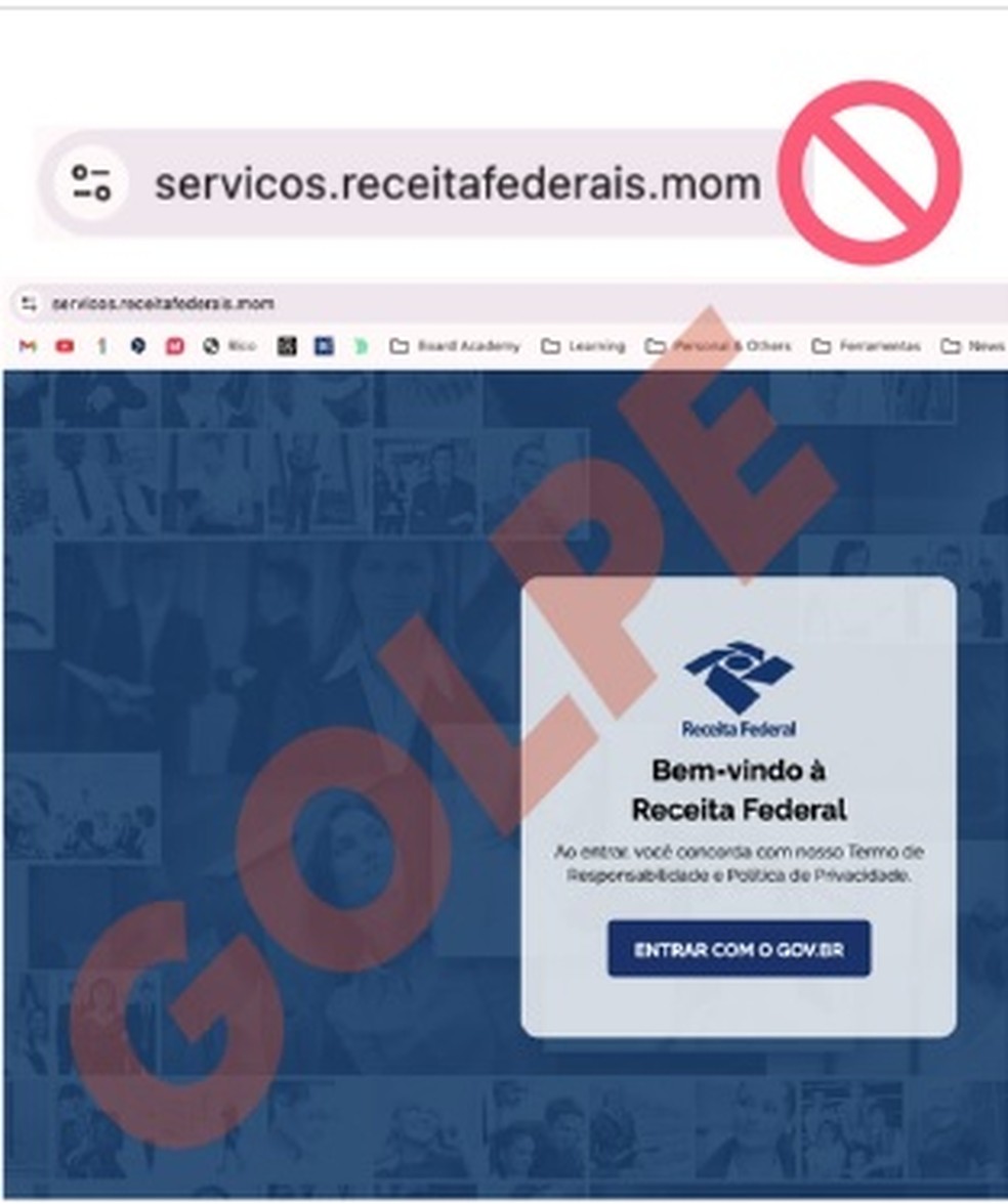 Outro exemplo de e-mail falso enviado pelos golpistas — Foto: Reprodução/Receita Federal
