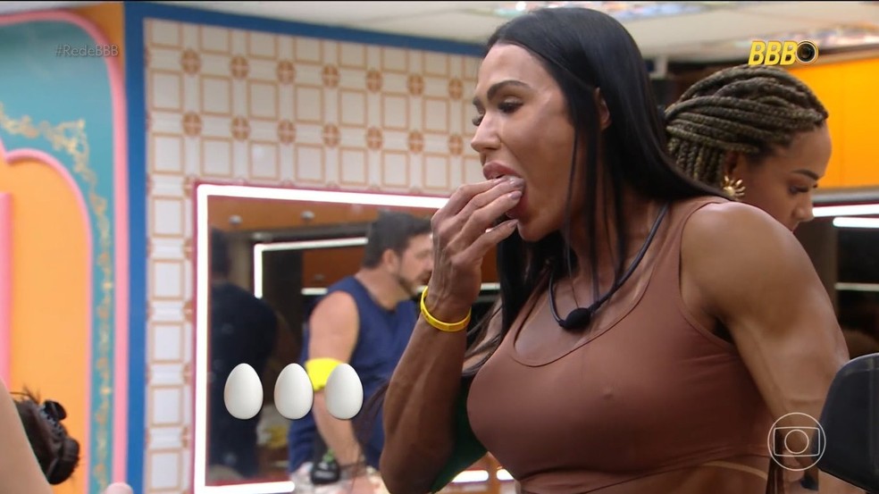 No primeiro dia do 'BBB 25', Gracyanne surpreende comendo 9 ovos em apenas uma refeição e vira meme: 'Vai acabar com o estoque' — Foto: reprodução
