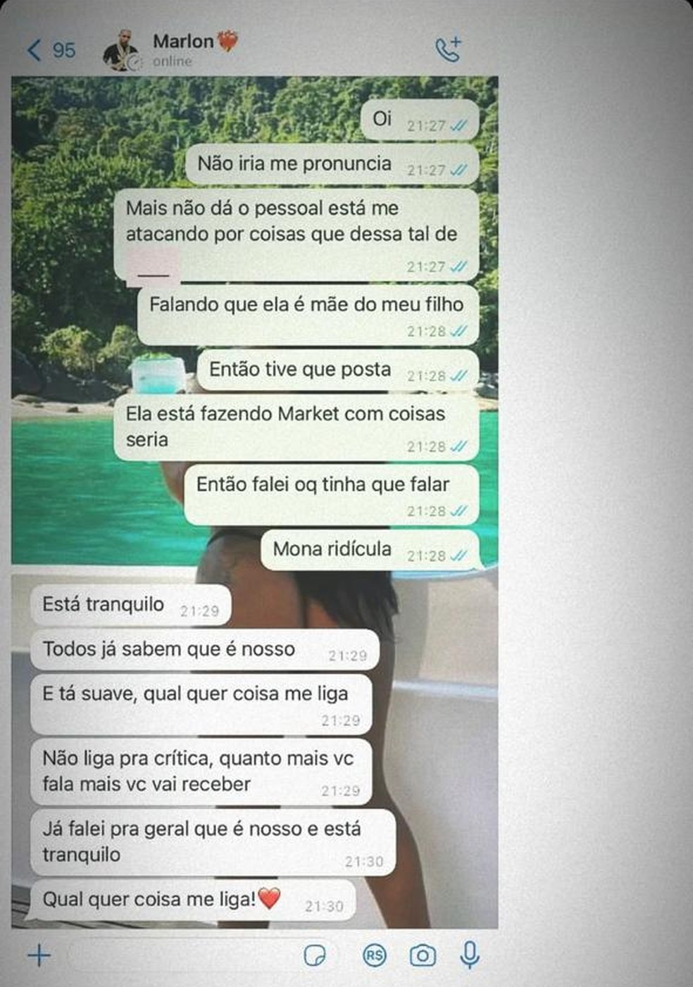 Influenciadora compartilha suposta conversa com MC Poze — Foto: Reprodução/Instagram