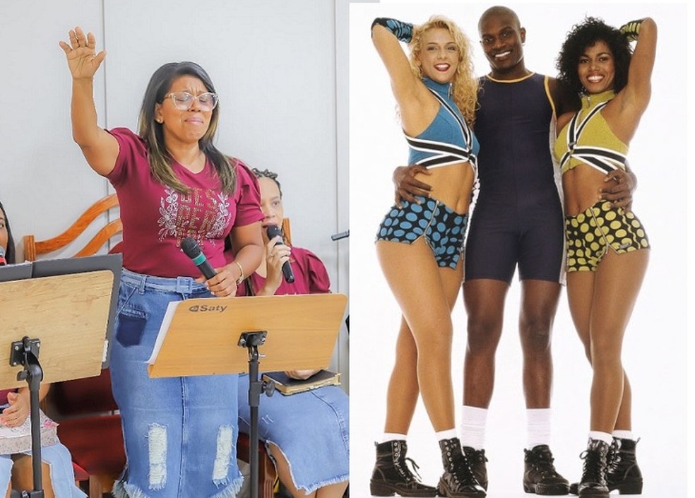 D&eacute;bora Brasil no culto e nos tempos de Tchan com Jacar&eacute; e Carla Perez &mdash; Foto: Rubia Adorno/ rep/ instagram e divulga&ccedil;&atilde;o