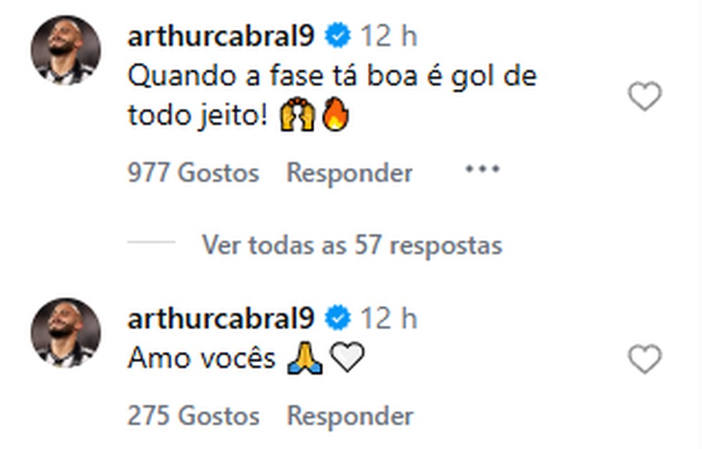 Comentário de Arthur Cabral em post da esposa — Foto: Reprodução