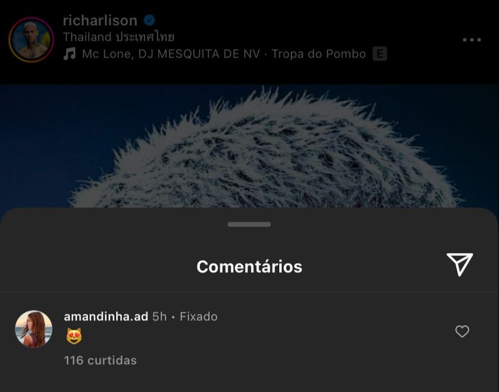 Richarlison e Amanda tem flertado nas redes — Foto: Reprodução/Instagram