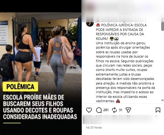 Comunicado escolar pedindo para mães utilizarem roupas 