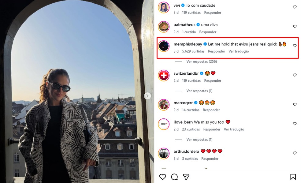 Memphis Depay deixou comentário em publicação de Maisa — Foto: Reprodução/Instagram