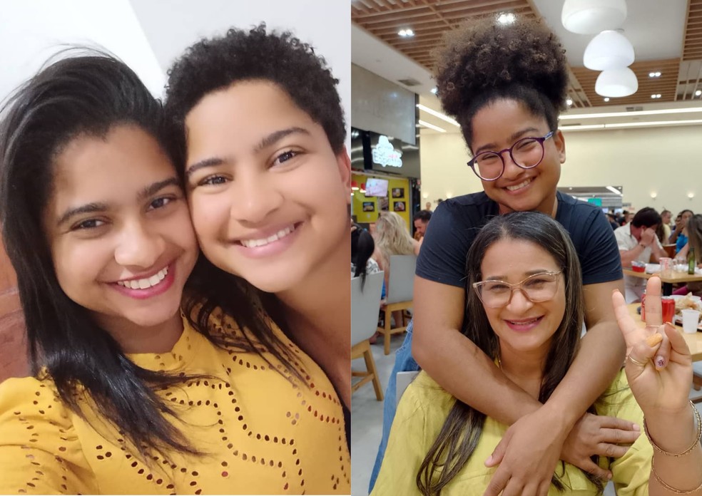 Milena, do 'BBB 26', com a irmã gêmea, Mile, e a mãe — Foto: Reprodução/Instagram