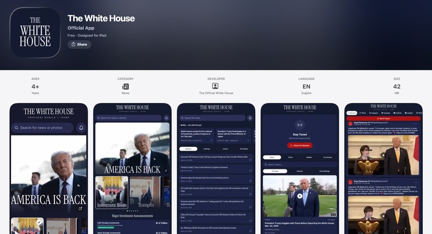 Gráfico mostrando a porcentagem de tráfego do aplicativo direcionado a terceiros, com destaque para a Casa Branca