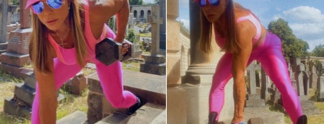 Influencer brasileira Andrea Sunshine chama aten&ccedil;&atilde;o ao fazer treino pesado em cemit&eacute;rio de Londres &mdash; Foto: Reprodu&ccedil;&atilde;o/Instagram