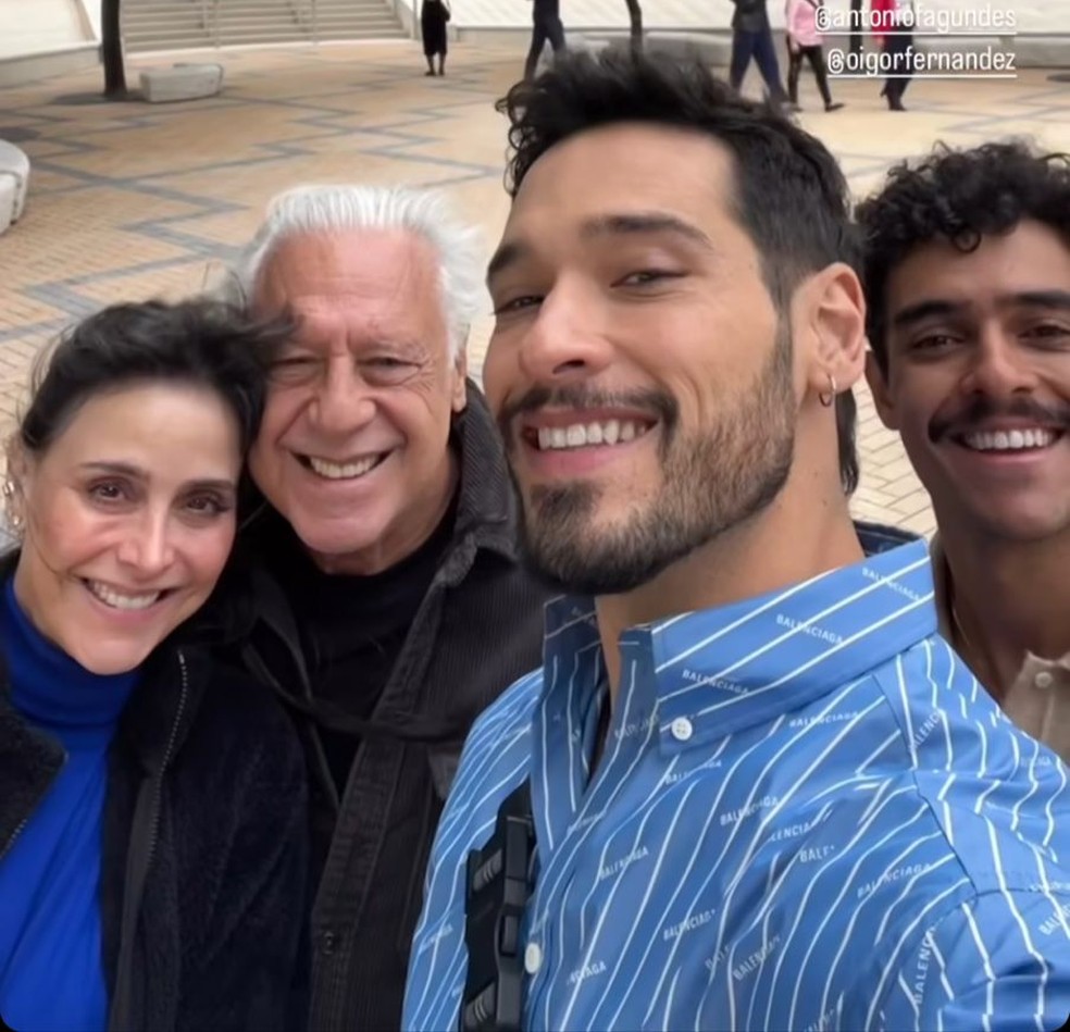 Antonio Fagundes, Alexandra Martins, Bruno Fagundes e o genro Igor Fernandez em Miami — Foto: Instagram