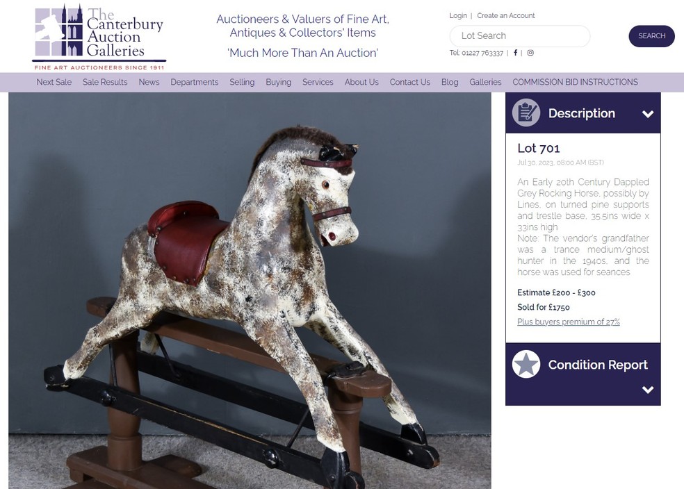 Mulher leiloa cavalo de balan&ccedil;o 'assombrado', que 'se move sozinho pelos c&ocirc;modos de casa' &mdash; Foto: Reprodu&ccedil;&atilde;o