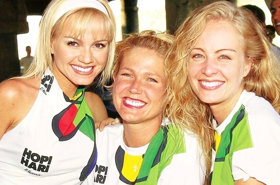 Eliana, Xuxa e Angélica na inauguração do parque Hope Hari, em São Paulo, em 1998 — Foto: Divulgação