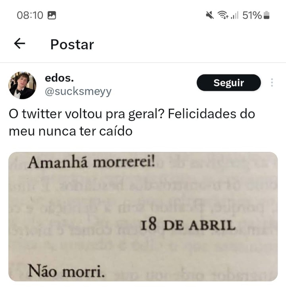 Meme sobre volta do X — Foto: Reprodução