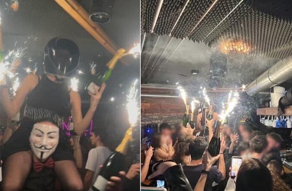 Revelado o momento em que velas pirot&eacute;cnicas em garrafas de champanhe iniciaram inc&ecirc;ndio que matou dezenas na Su&iacute;&ccedil;a &mdash; Foto: Reprodu&ccedil;&atilde;o