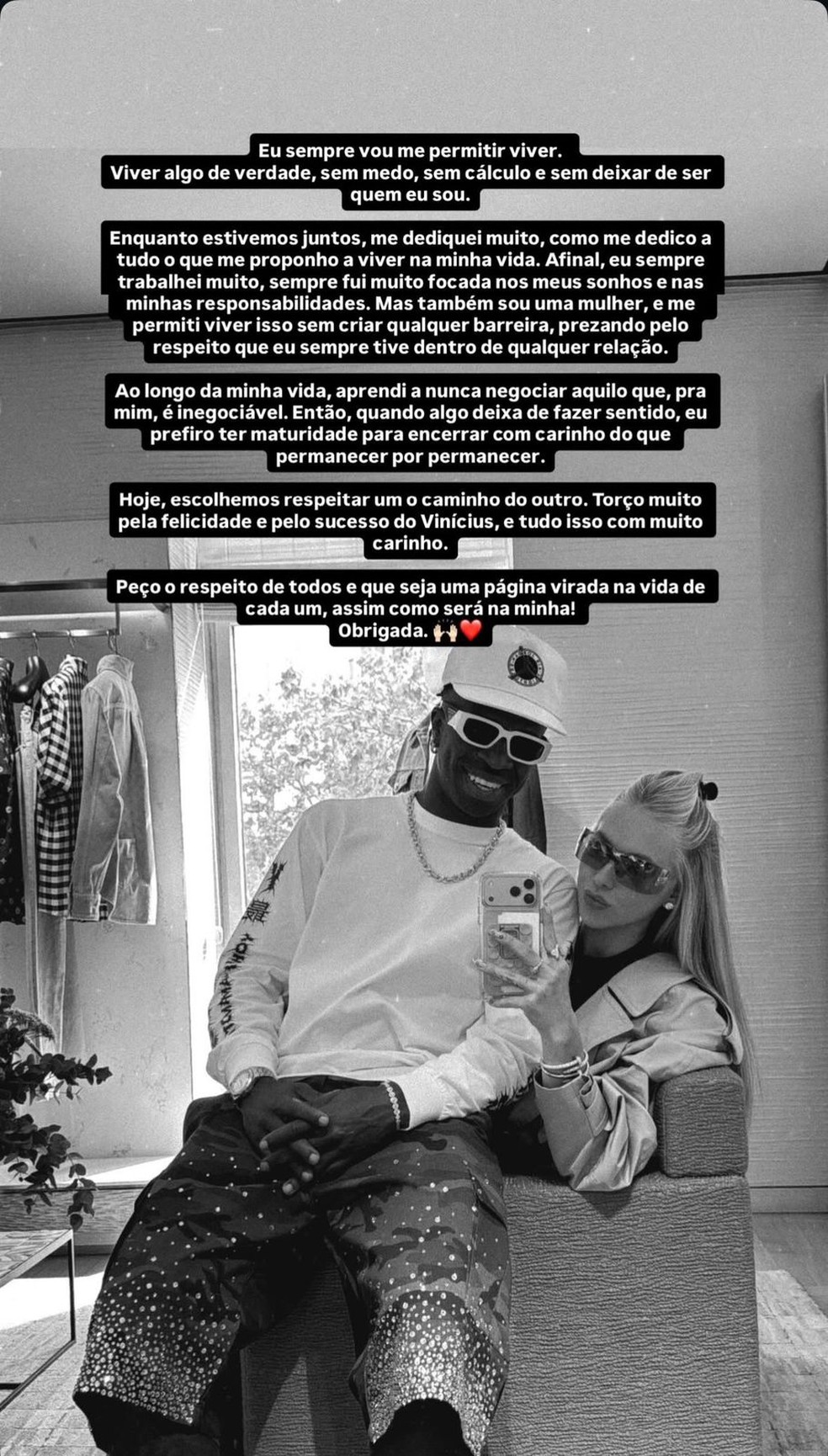 Virginia anuncia fim do namoro com Vini Jr. — Foto: Reprodução/Instagram
