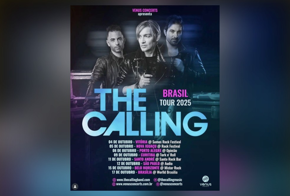 Banda norte-americana The Calling chega à Baixada Fluminense pela primeira vez e marca história no rock — Foto: Reprodução