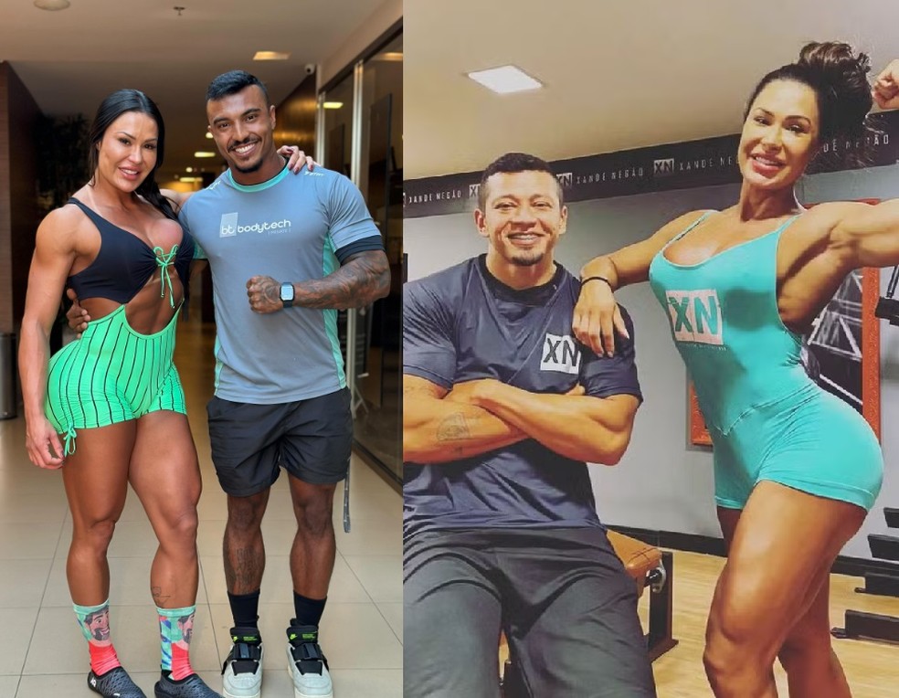 À esquerda, Gracyanne com o atual personal, Jorge; à direita, com Gilson, com quem teve um affair — Foto: Reprodução/Instagram
