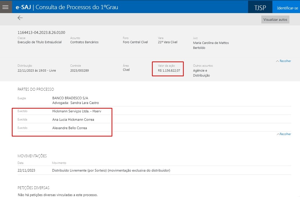 Bradesco entra com processo contra a empresa Hickmann Serviços Ltda — Foto: Reprodução