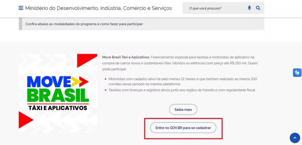 Clique em "Entre no Gov.br para se cadastrar" — Foto: Reprodução