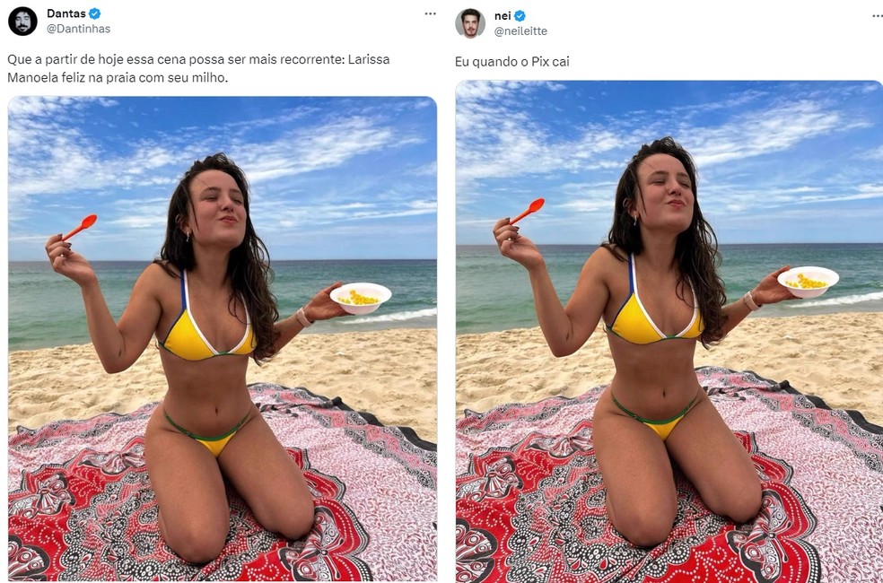 Larissa Manoela comendo milho viraliza — Foto: Reprodução