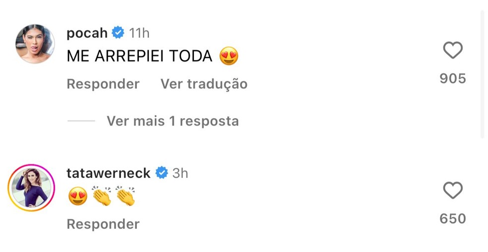 Comentários de famosas em vídeo de Camila Pudim — Foto: Reprodução/Instagram