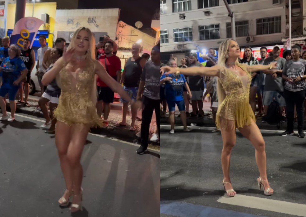 Gabi Martins mostra evolução do samba no pé em ensaio da Vila Isabel — Foto: EXTRA