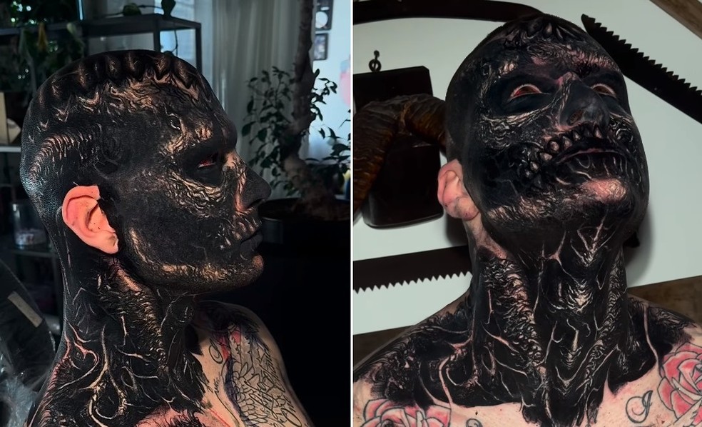 Adepto da transforma&ccedil;&atilde;o radical, influencer mostra o 'antes' e o 'depois' de tatuagens: 'Renascimento' &mdash; Foto: Reprodu&ccedil;&atilde;o/Instagram