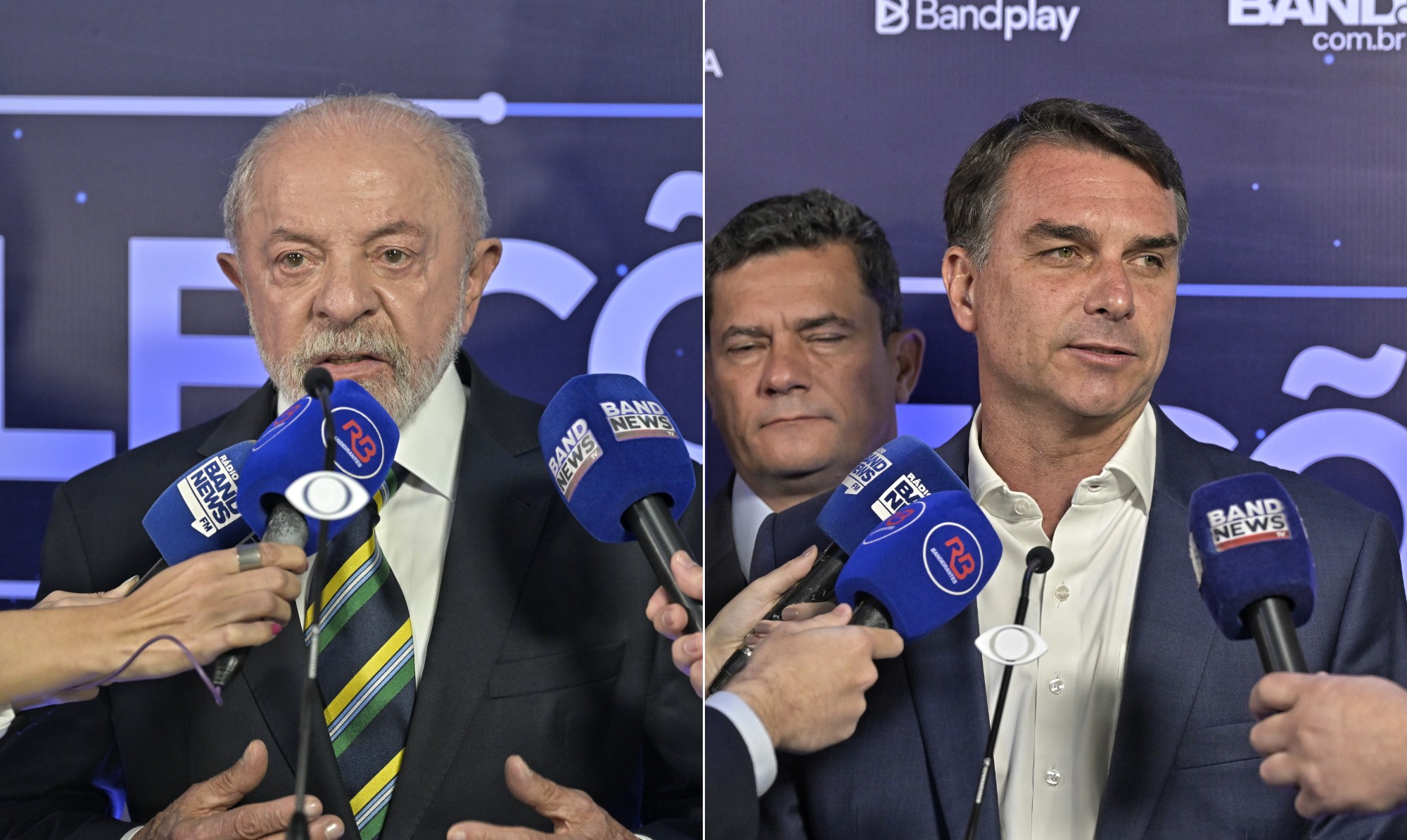 Debate na Band: em primeiro embate, Lula pergunta o que Flávio 'tem contra mulheres'; senador responde citando lobista amiga de Lulinha