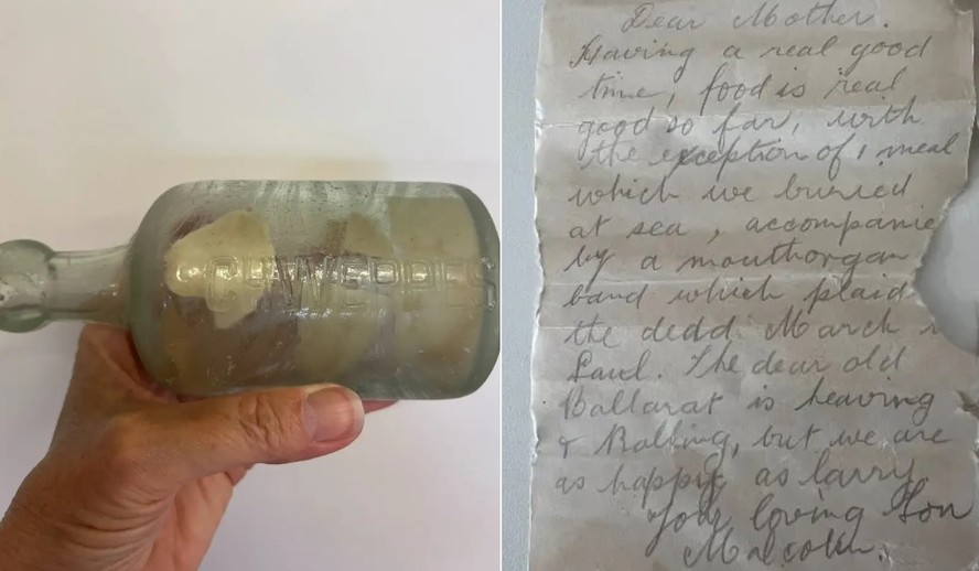 Garrafa com carta escrita por soldado da Primeira Guerra Mundial achada em praia na Austrália