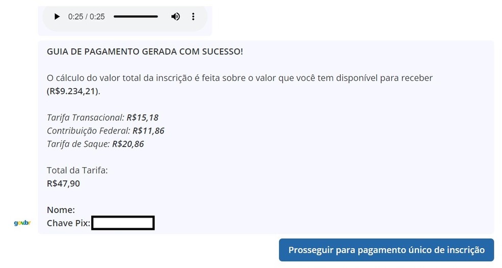 Guia de pagamento de inscri&ccedil;&atilde;o &eacute; gerada em &uacute;ltima etapa &mdash; Foto: Reprodu&ccedil;&atilde;o