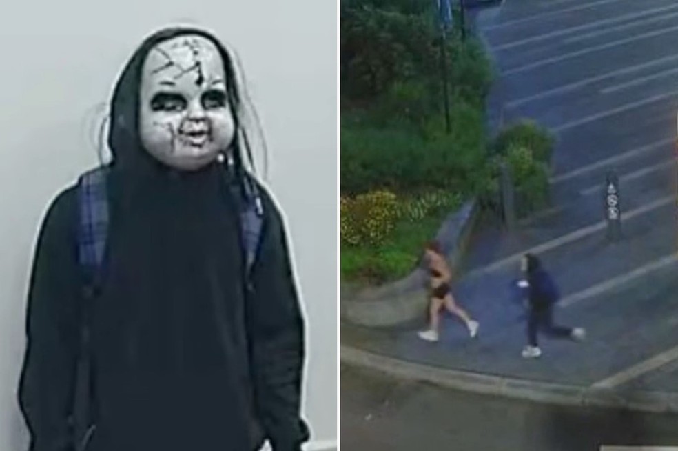 Homem com m&aacute;scara sinistra persegue moradora na Filad&eacute;lfia &mdash; Foto: Reprodu&ccedil;&atilde;o/Philadelphia Police Department