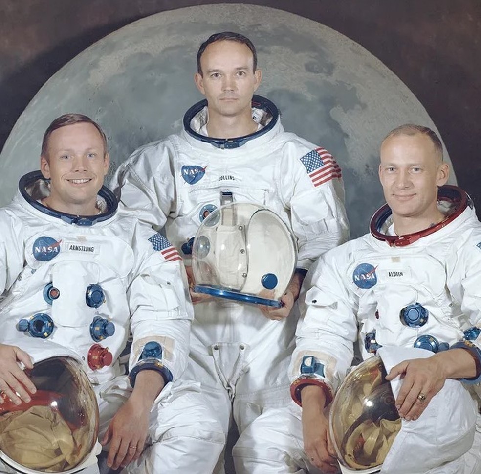 A tripula&ccedil;&atilde;o da Apollo 11: Neil Armstrong, Michael Collins e Edwin "Buzz" Aldrin &mdash; Foto: Nasa