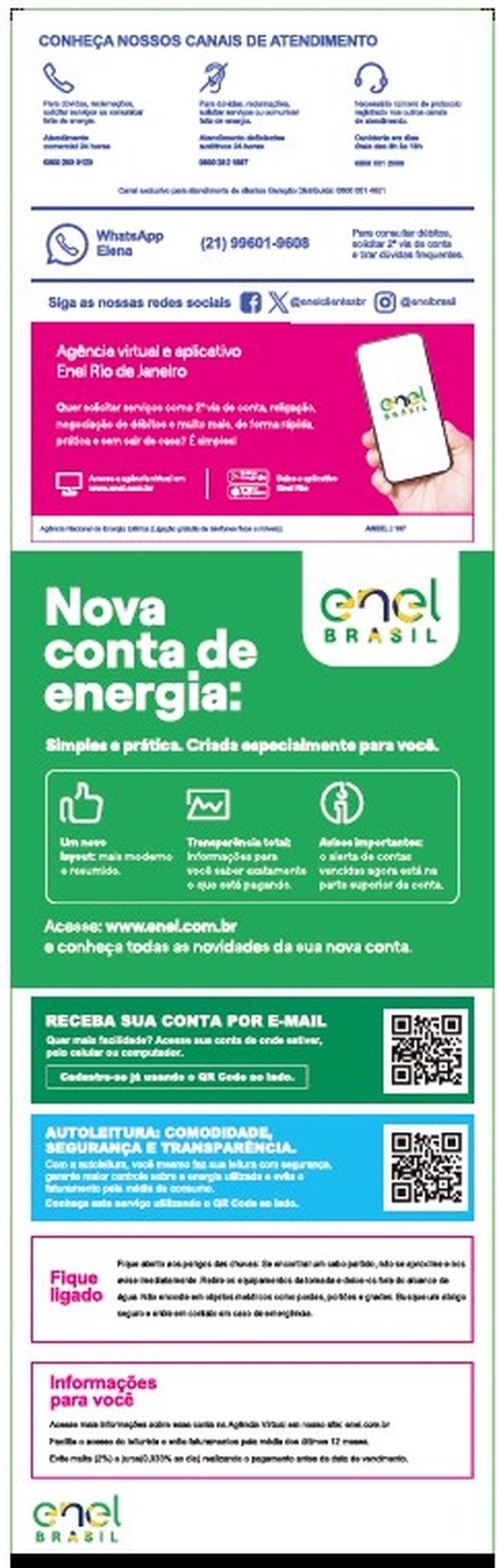 Verso da nova conta da Enel — Foto: Divulgação