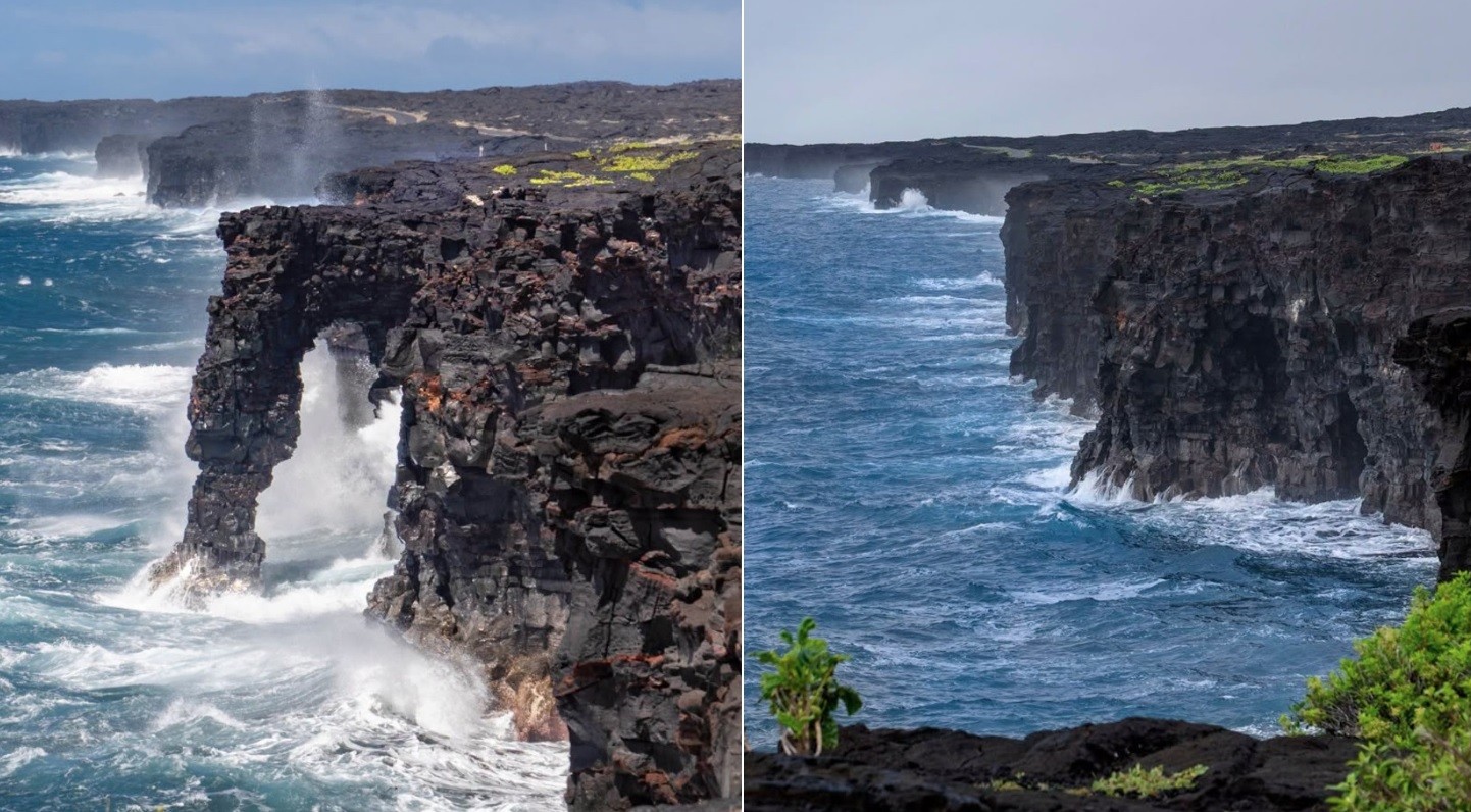 Arco icônico no Havaí desaba no mar durante a passagem do furacão Nolo