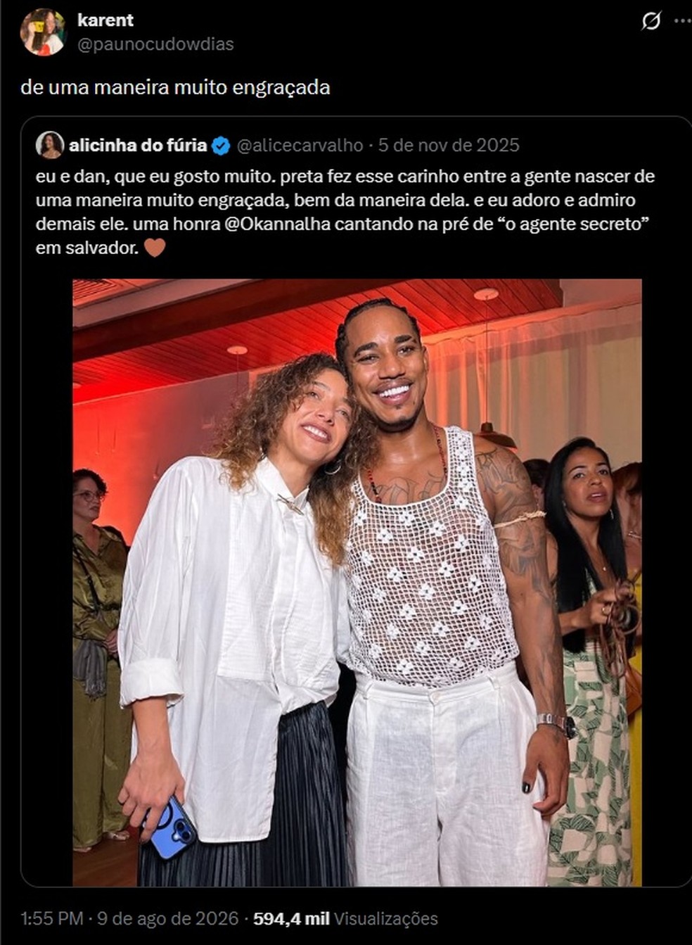 Fãs se divertem ao reler texto antigo de Alice Carvalho para Kannalha — Foto: Reprodução/X
