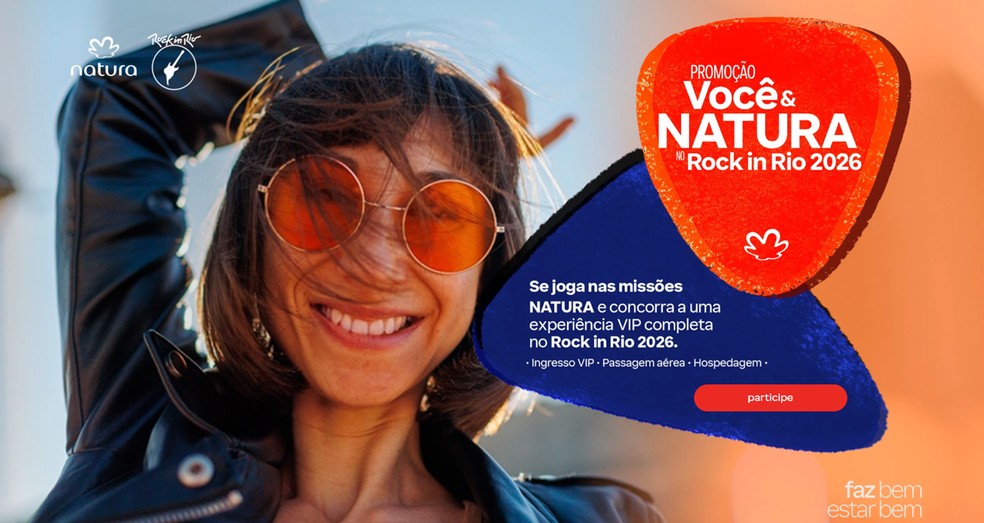 Campanha da Natura para o Rock in Rio 2026 sorteia quatro pacotes VIP com tudo pago — Foto: Divulgação/Natura