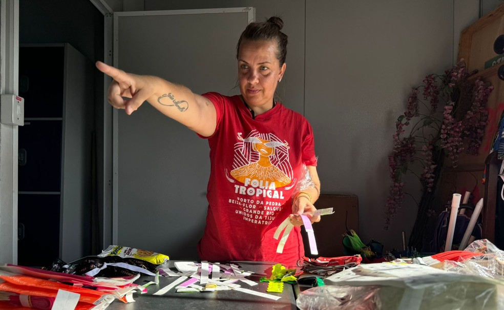 Após ficar desempregada, Catiane Nascimento teve a oportunidade de trabalhar pela primeira vez na produção de carnaval — Foto: Arquivo pessoal