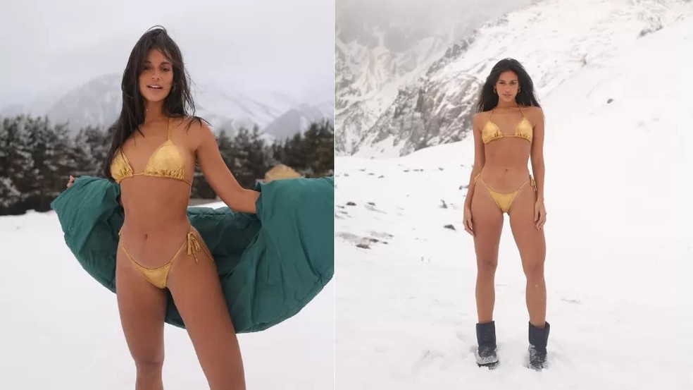 Alane posa de biquíni na neve — Foto: reprodução