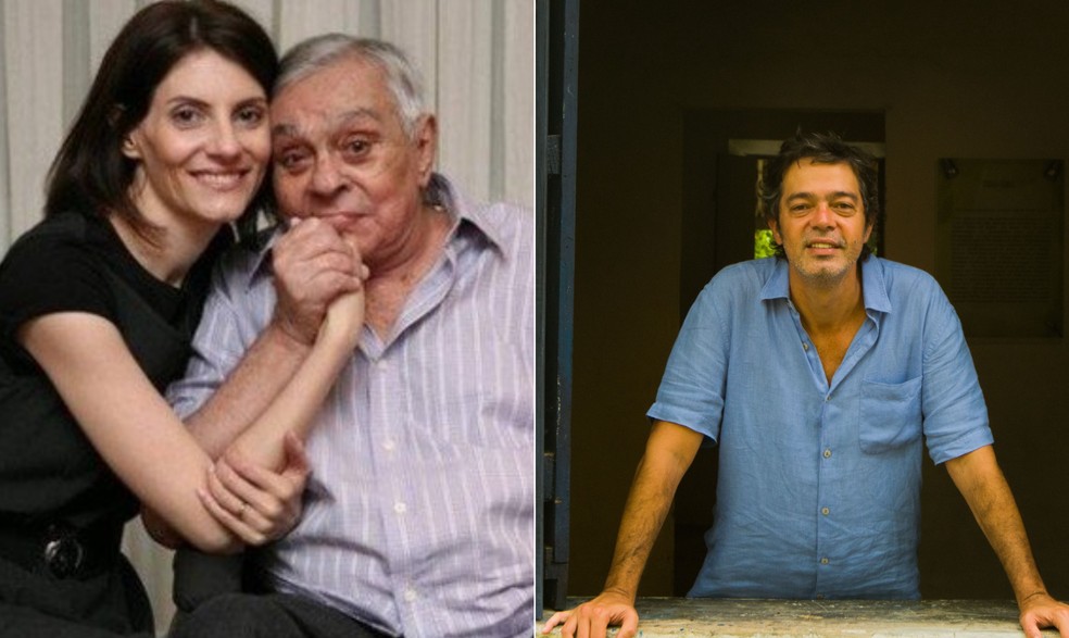 Chico Anysio com Malga de Paula; e Bruno Mazzeo, filho do humorista — Foto: Reprodução/Instagram e Globoplay/Divulgação