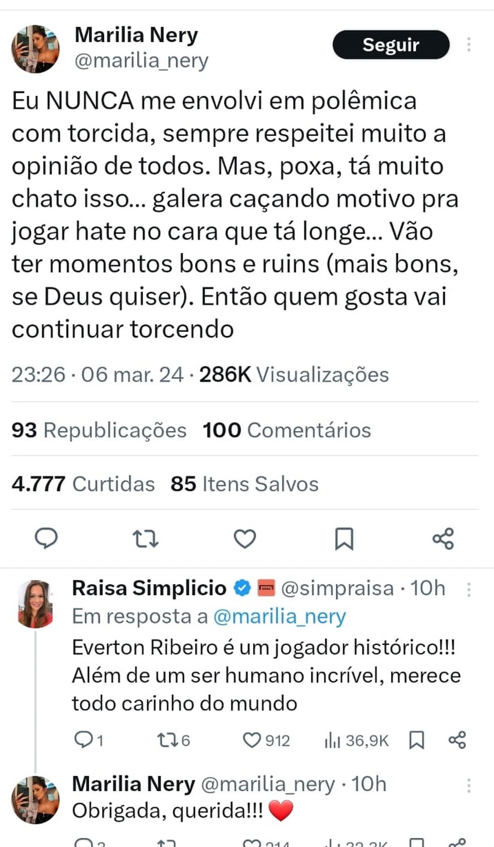 Mulher de Everton Ribeiro reclama de haters flamenguistas &mdash; Foto: Instagram