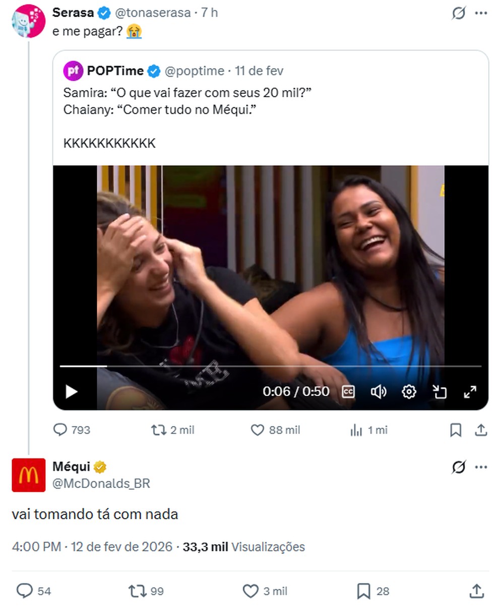 Empresas brincam com dívida de Chaiany — Foto: Reprodução/X