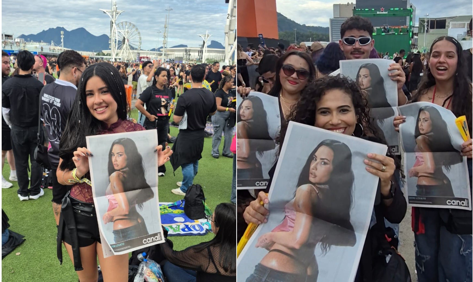 Fãs garantem lugar perto da grade para ver Demi Lovato e exibem pôster do EXTRA no Rock in Rio