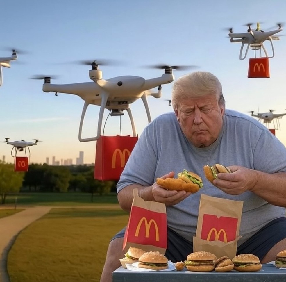 Com IA, Trump comendo hambúrgueres — Foto: Reprodução/X