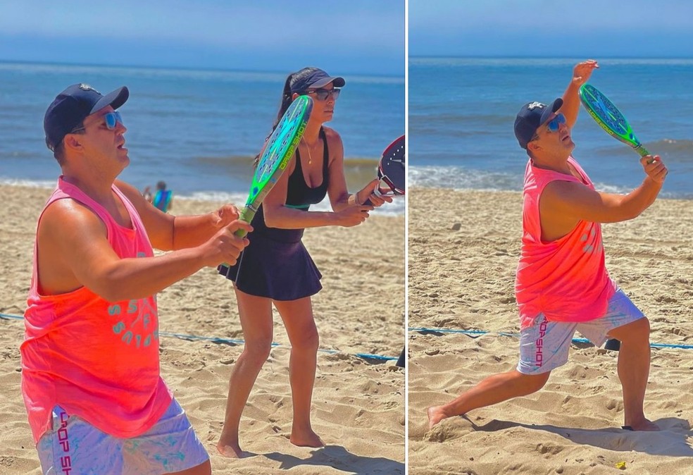 André Marques pratica beach tênis para perder peso — Foto: Instagram