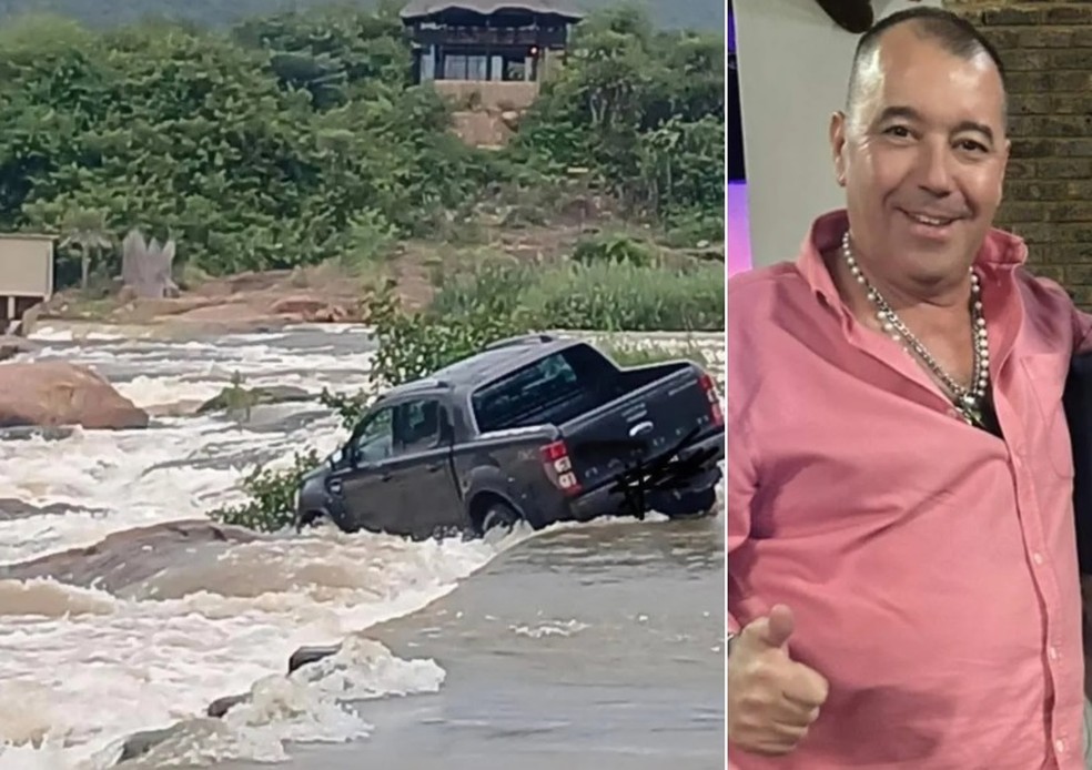 Gabriel Batista ficou preso com sua picape no meio de enchente — Foto: Reprodução
