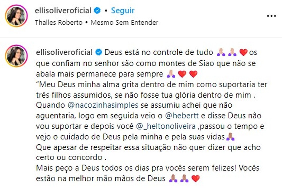 Cantora gospel se manifesta após 3º filho revelar homossexualidade — Foto: reprodução/ instagram