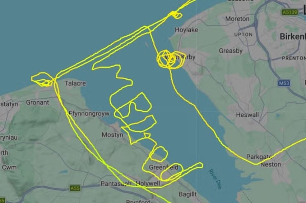 Imagem mostra desenho feito pelo piloto &mdash; Foto: Flightradar24